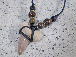 ボーン＆ウッドビーズ★サメ歯化石チョーカー（ネックレス）