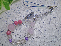 porteartオリジナル★シルバー925ストラップ　Ｗループ/サメ【ローズクォーツ/ロードナイト/アメジスト/水晶/】